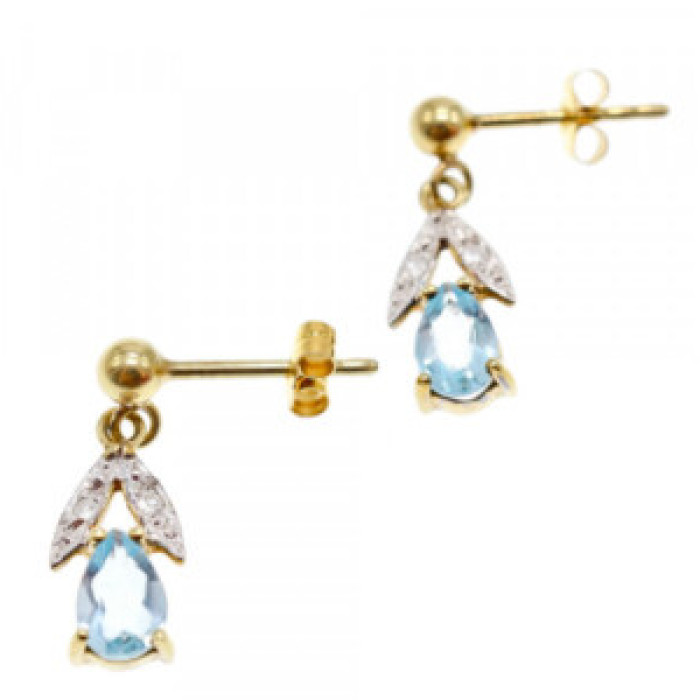 18K Yellow Gold Blue Topaz & Diamonds Earrings