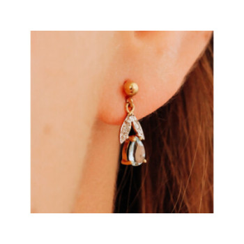 18K YELLOW GOLD BLUE TOPAZ & DIAMONDS EARRINGS