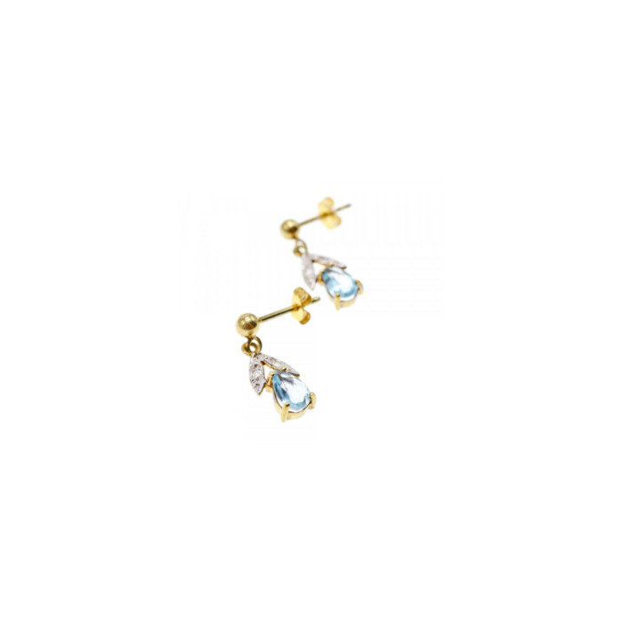 18K YELLOW GOLD BLUE TOPAZ & DIAMONDS EARRINGS