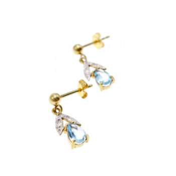 18K YELLOW GOLD BLUE TOPAZ & DIAMONDS EARRINGS
