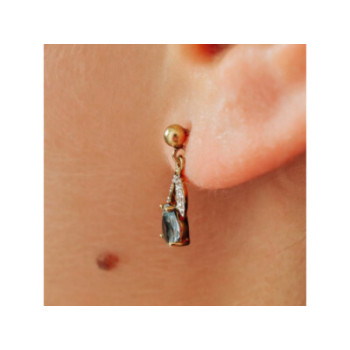 18K YELLOW GOLD BLUE TOPAZ & DIAMONDS EARRINGS