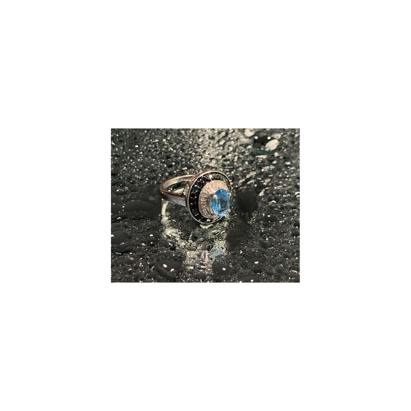 925 Sterling Silver Aquamarine & Spinel Ring Size 6.75