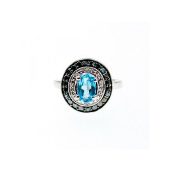 925 Sterling Silver Aquamarine & Spinel Ring Size 6.75