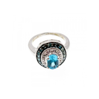 925 Sterling Silver Aquamarine & Spinel Ring Size 6.75