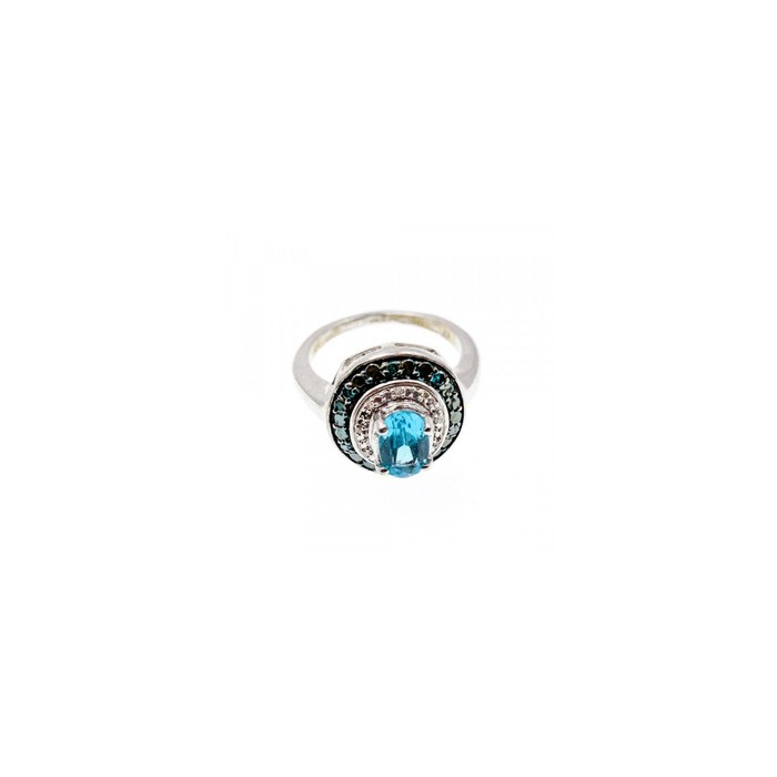 925 Sterling Silver Aquamarine & Spinel Ring Size 6.75