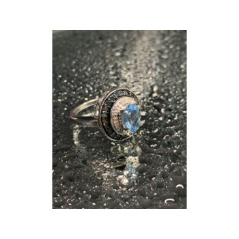 925 Sterling Silver Aquamarine & Spinel Ring Size 6.75