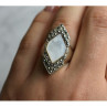 925 Sterling Silver Mother OF Pearl & Marcasites Ring Size 6.5