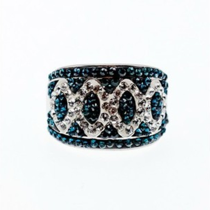 925 Sterling Silver Blue & White CZ Ring Size 7.5