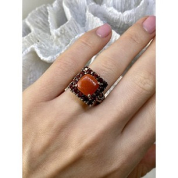 925 Sterling Silver Amber & Garnet Ring Size 8.5