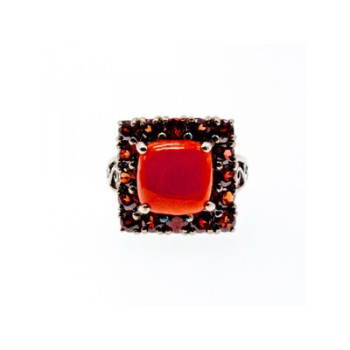 925 STERLING SILVER AMBER & GARNET RING SIZE 8.5