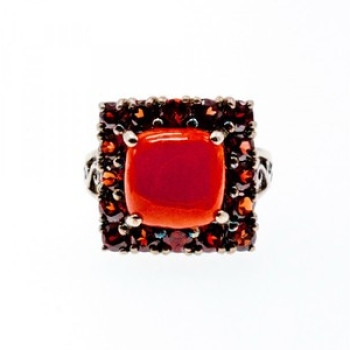 925 Sterling Silver Amber & Garnet Ring Size 8.5