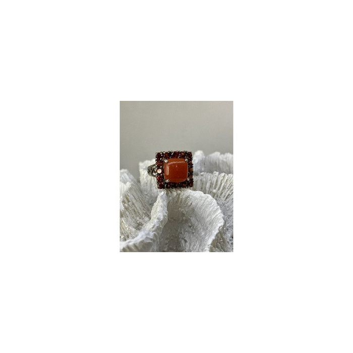 925 STERLING SILVER AMBER & GARNET RING SIZE 8.5