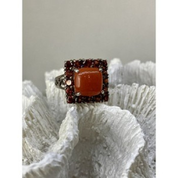 925 Sterling Silver Amber & Garnet Ring Size 8.5