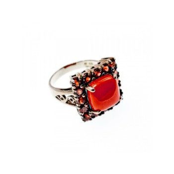925 STERLING SILVER AMBER & GARNET RING SIZE 8.5