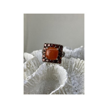 925 STERLING SILVER AMBER & GARNET RING SIZE 8.5