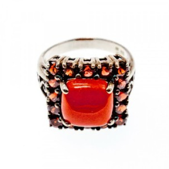 925 Sterling Silver Amber & Garnet Ring Size 8.5