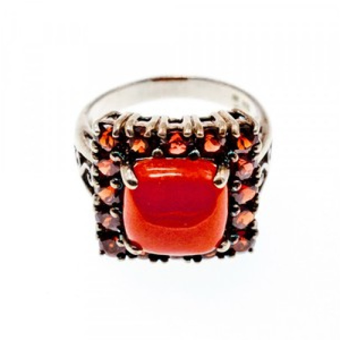 925 Sterling Silver Amber & Garnet Ring Size 8.5