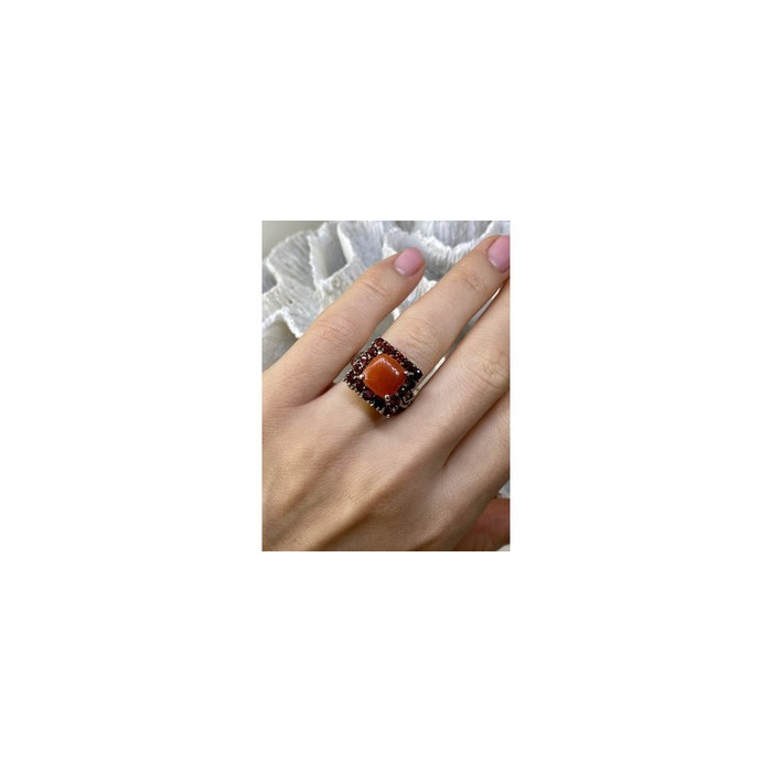 925 STERLING SILVER AMBER & GARNET RING SIZE 8.5