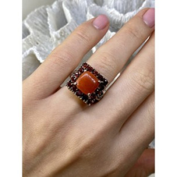 925 Sterling Silver Amber & Garnet Ring Size 8.5