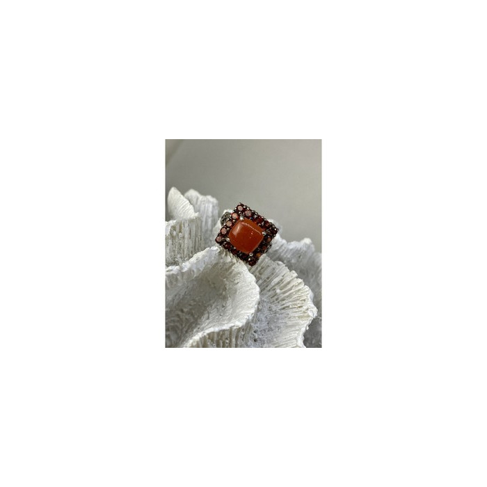 925 STERLING SILVER AMBER & GARNET RING SIZE 8.5