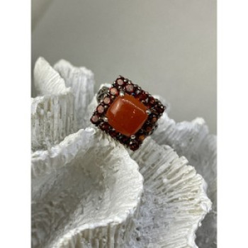925 Sterling Silver Amber & Garnet Ring Size 8.5