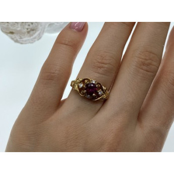 925 Sterling Silver Gold Plated Ruby & CZ Ring Size 7
