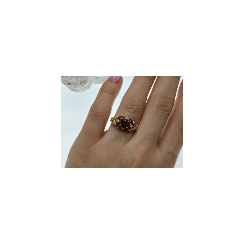 925 Sterling Silver Gold Plated Ruby & CZ Ring Size 7