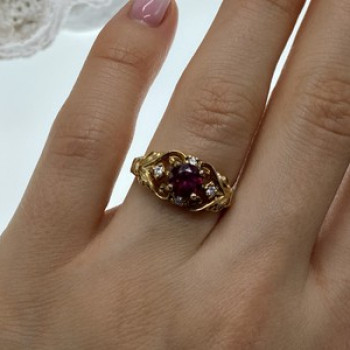 925 Sterling Silver Gold Plated Ruby & CZ Ring Size 7