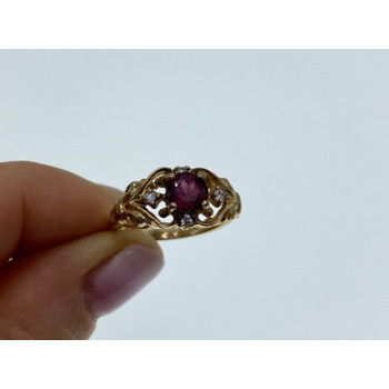 925 Sterling Silver Gold Plated Ruby & CZ Ring Size 7