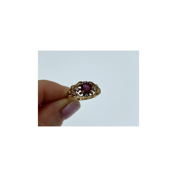 925 Sterling Silver Gold Plated Ruby & CZ Ring Size 7