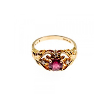 925 Sterling Silver Gold Plated Ruby & CZ Ring Size 7