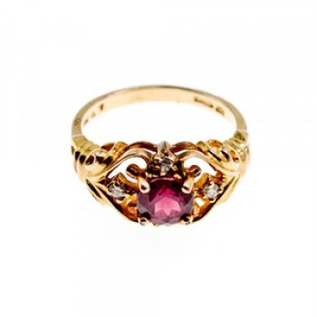 925 Sterling Silver Gold Plated Ruby & CZ Ring Size 7