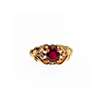 925 Sterling Silver Gold Plated Ruby & CZ Ring Size 7