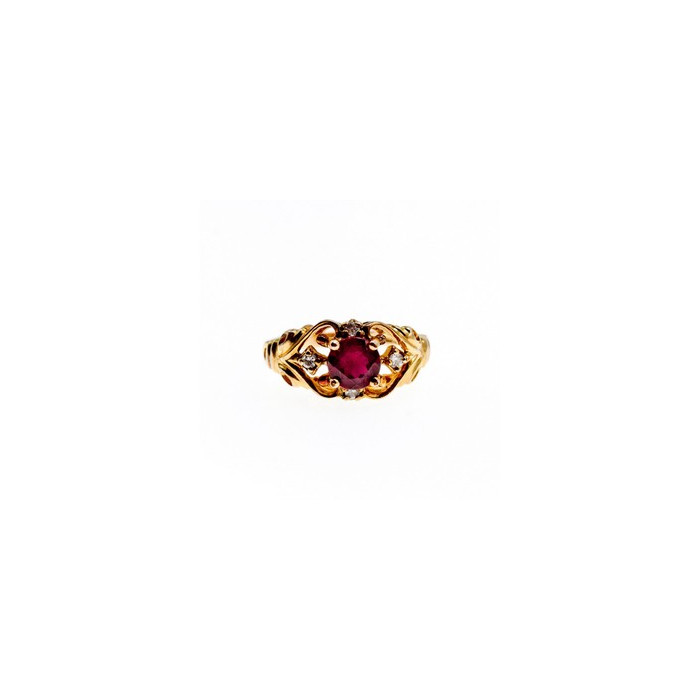 925 Sterling Silver Gold Plated Ruby & CZ Ring Size 7