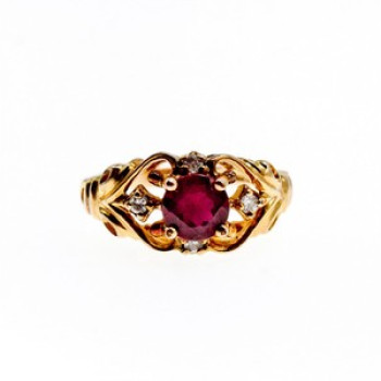 925 Sterling Silver Gold Plated Ruby & CZ Ring Size 7