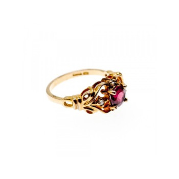 925 Sterling Silver Gold Plated Ruby & CZ Ring Size 7