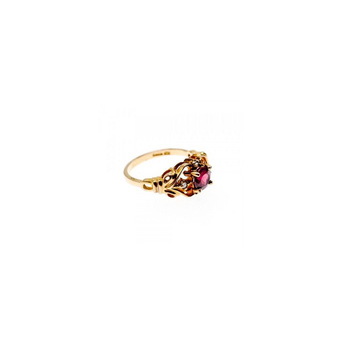 925 Sterling Silver Gold Plated Ruby & CZ Ring Size 7