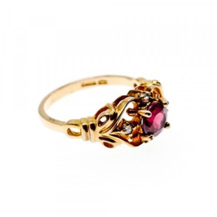 925 Sterling Silver Gold Plated Ruby & CZ Ring Size 7
