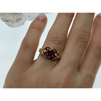925 Sterling Silver Gold Plated Ruby & CZ Ring Size 7
