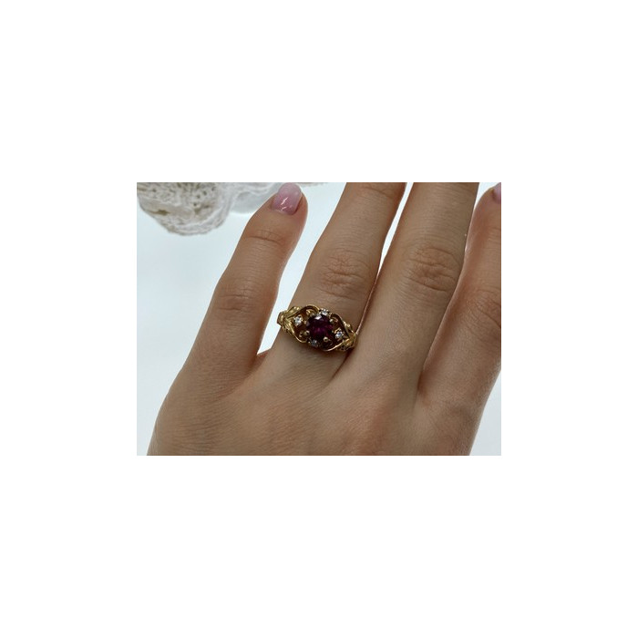 925 Sterling Silver Gold Plated Ruby & CZ Ring Size 7
