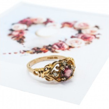 925 Sterling Silver Gold Plated Ruby & CZ Ring Size 7