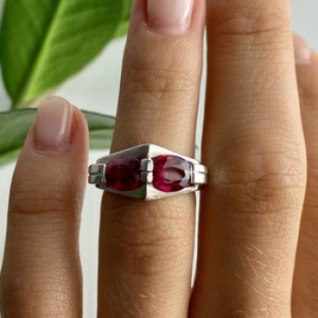 925 Sterling Silver Pink Spinel Ring Size 5.5