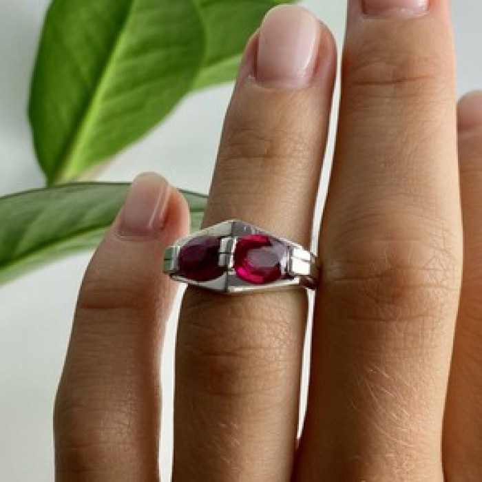 925 Sterling Silver Pink Spinel Ring Size 5.5