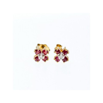 14k Yellow Gold Ruby & Diamonds Earrings