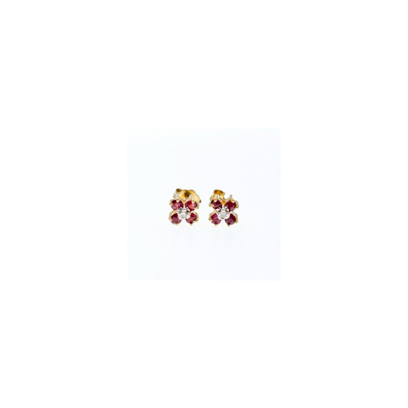 14k Yellow Gold Ruby & Diamonds Earrings