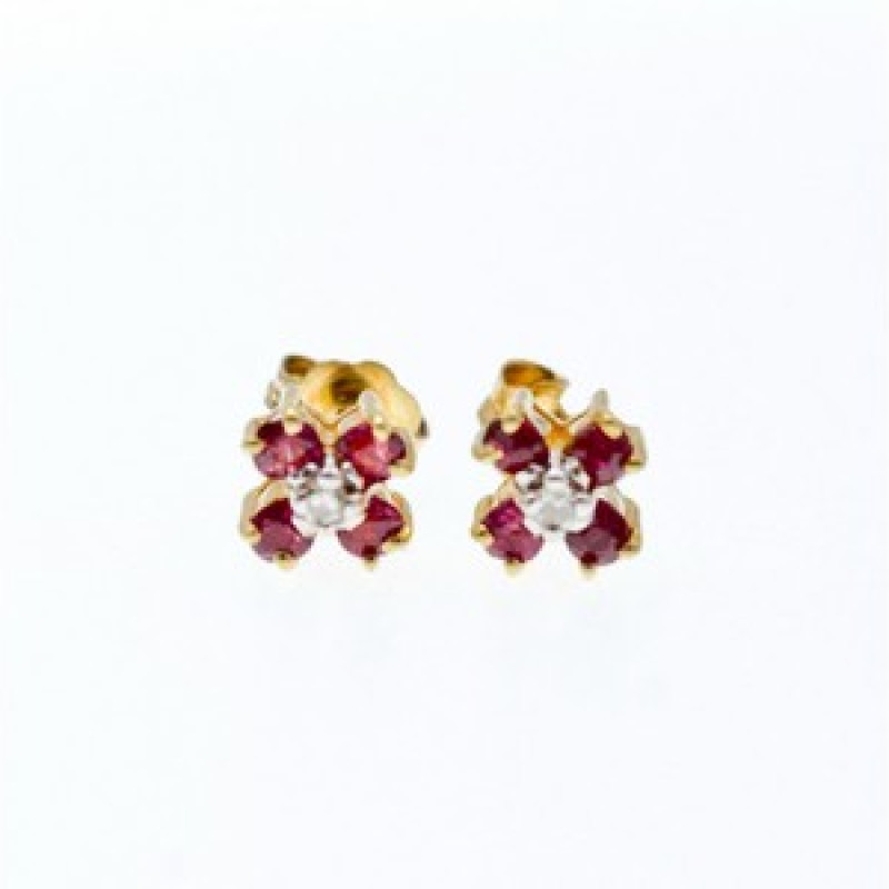 14k Yellow Gold Ruby & Diamonds Earrings