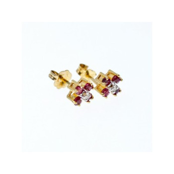 14k Yellow Gold Ruby & Diamonds Earrings