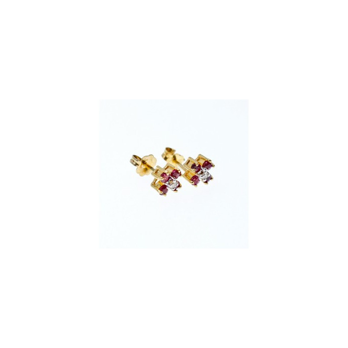 14k Yellow Gold Ruby & Diamonds Earrings