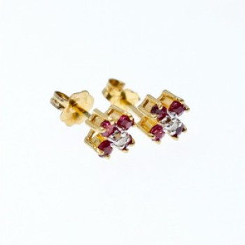 14k Yellow Gold Ruby & Diamonds Earrings