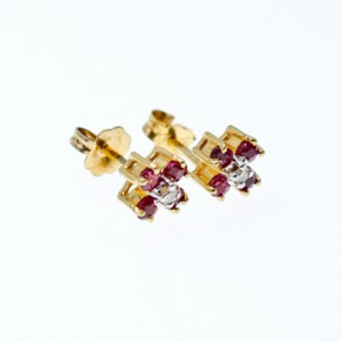 14k Yellow Gold Ruby & Diamonds Earrings